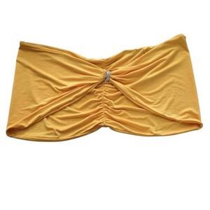 Nicolita Women's Size XL Yellow Rhinestone Ruched Swim Bottom Cover